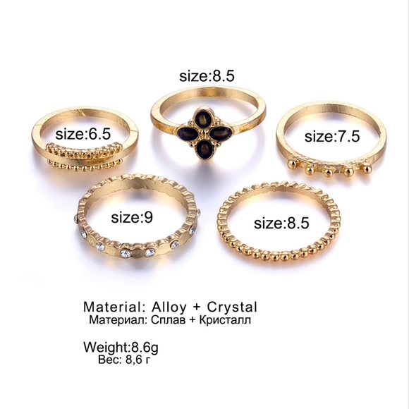 Quatrefoil Textured Bypass Gold Midi Rings 5Pc - Picture 6 of 7